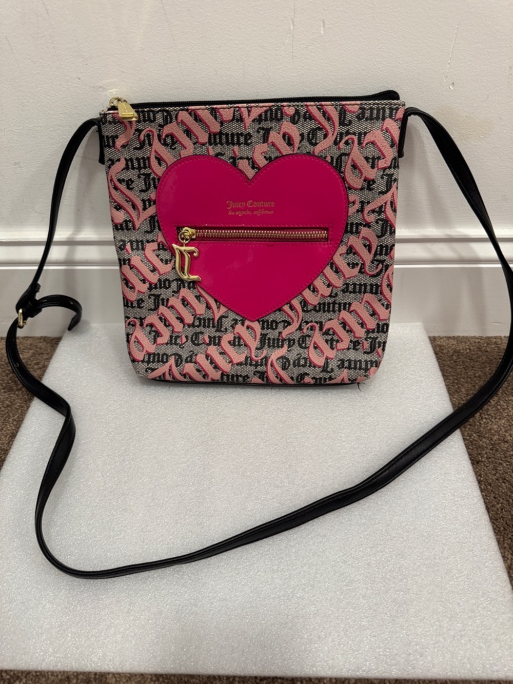 Juicy Couture "Whole Lotta Love" dark pink leather heart crossbody bag